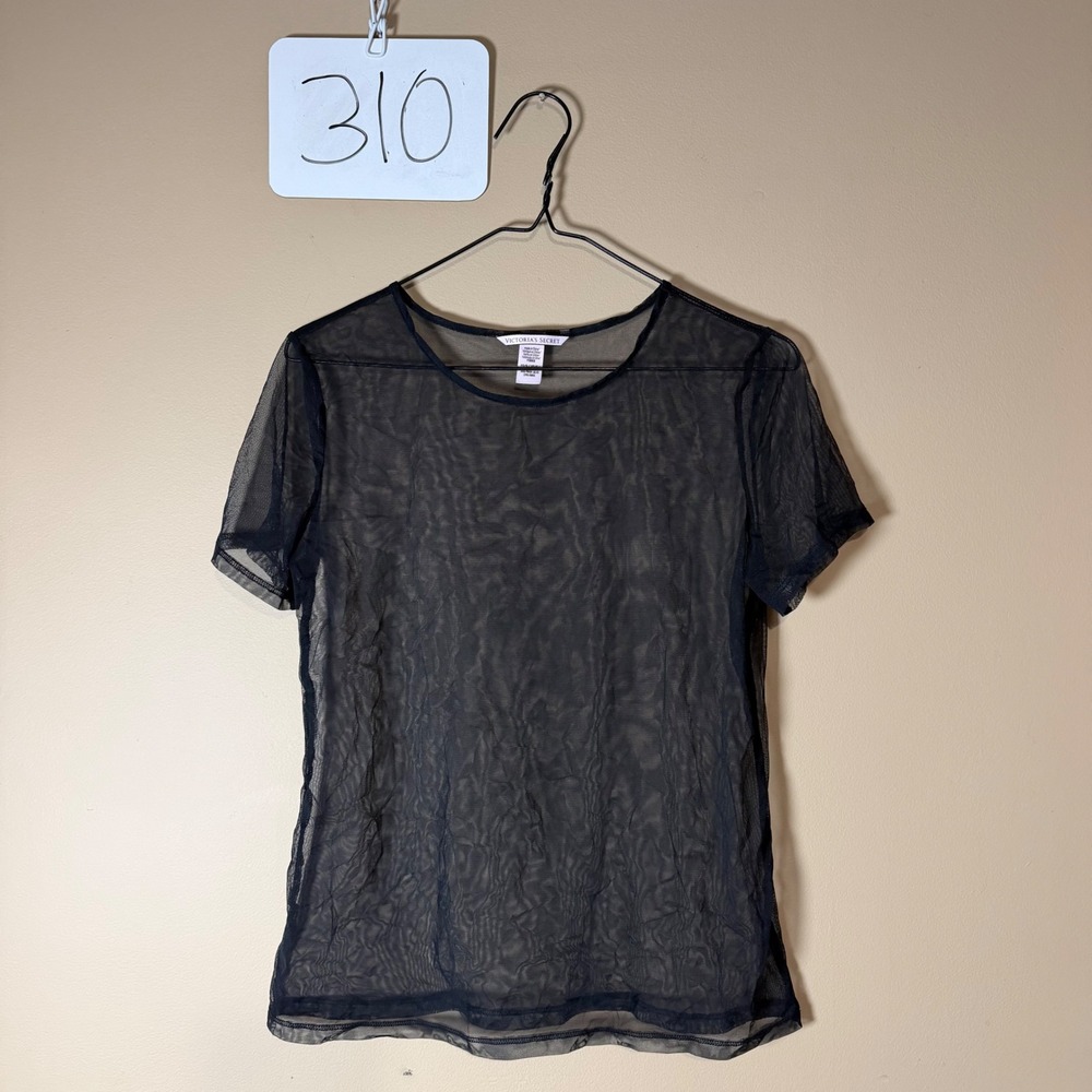 Victoria's Secret Black Sheer Mesh Short Sleeve Top XS/S Layering Tee